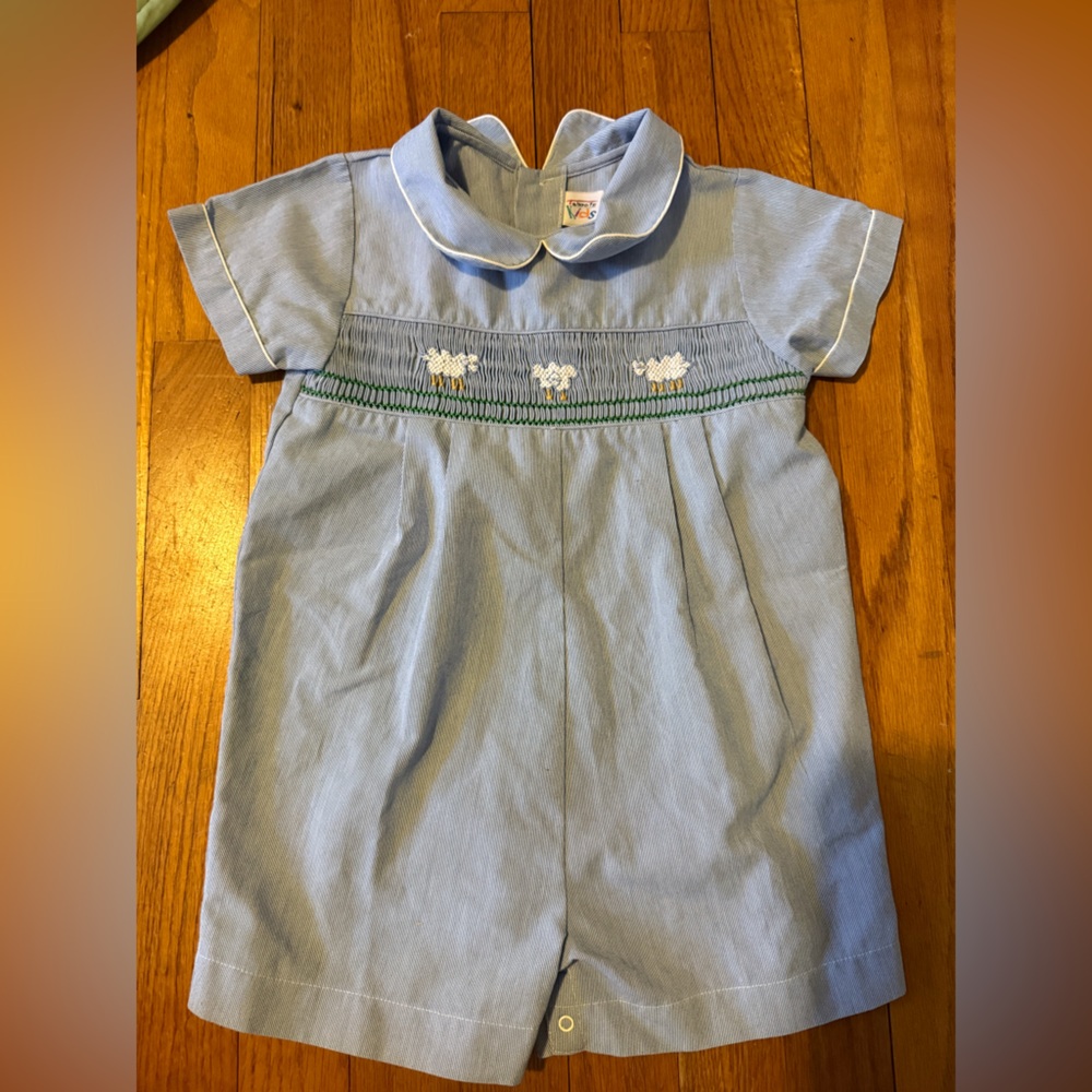 Talbots Kids Blue Baby Romper with Embroidered Details